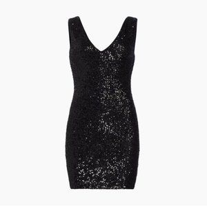 Aqua V-Neck Sleeveless Black Sequin Mini Dress